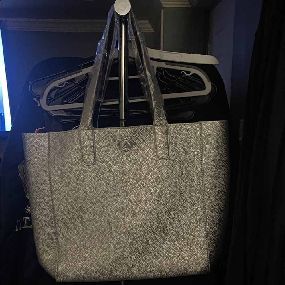 Silver gray Mercedes Leather Tote Bag